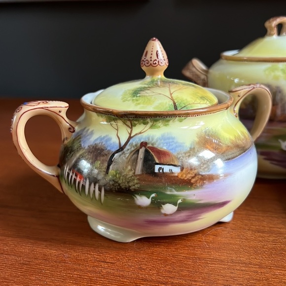 💯 Antique Nippon set sugar creamer under plates mustard or honey container - Picture 3 of 14